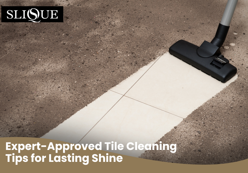 Clean and shiny ceramic floor tiles after deep professional cleaning using proper techniques.